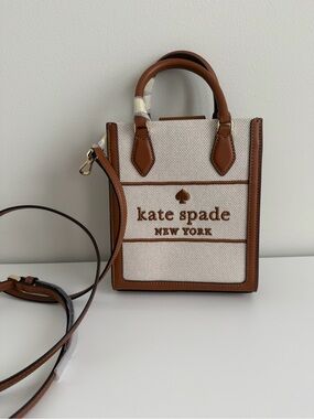kate spade Canvas Mini Tote in Cream and Brown Leather Trim